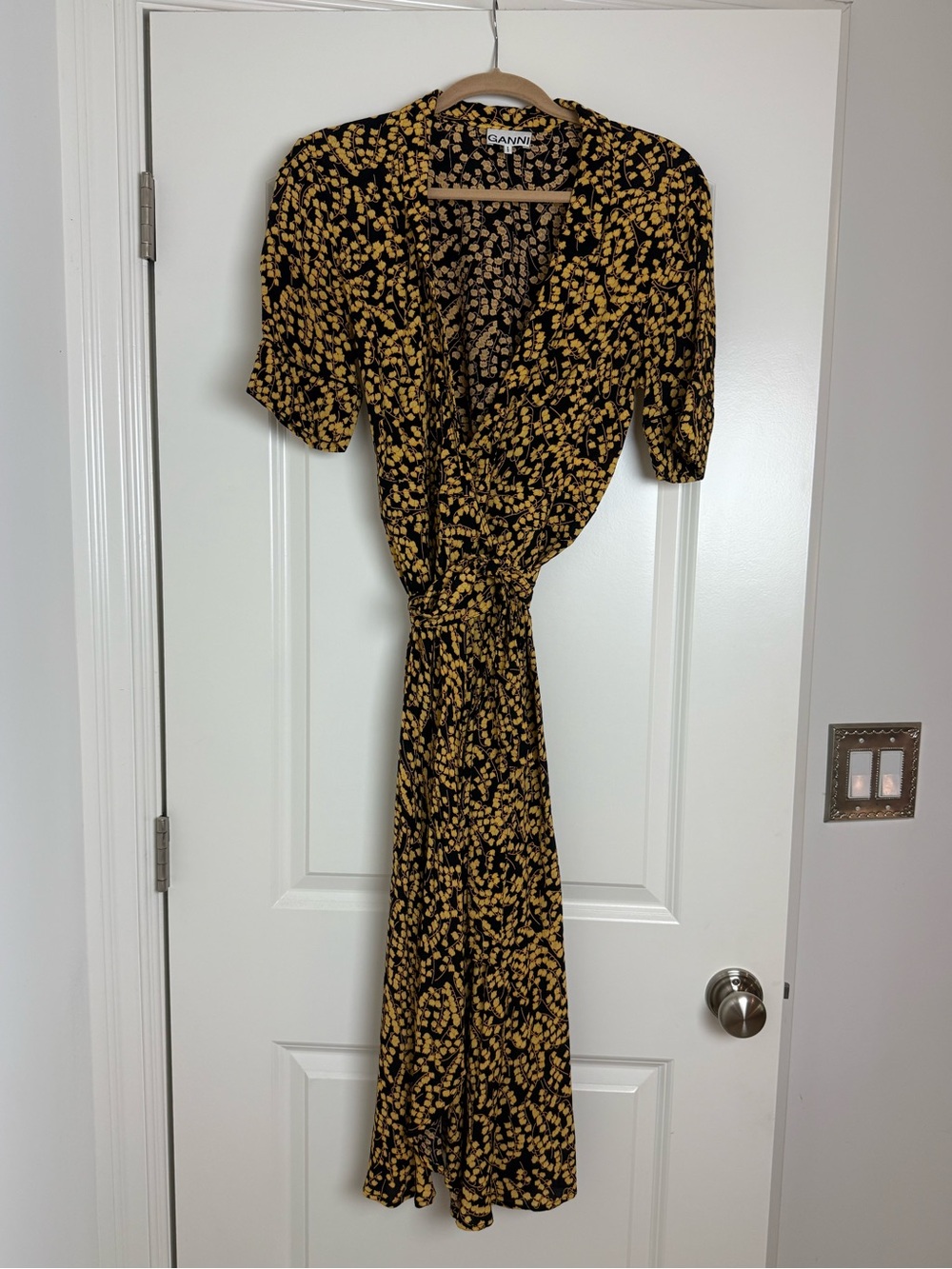 Ganni Black Dress with Yellow Floral Print